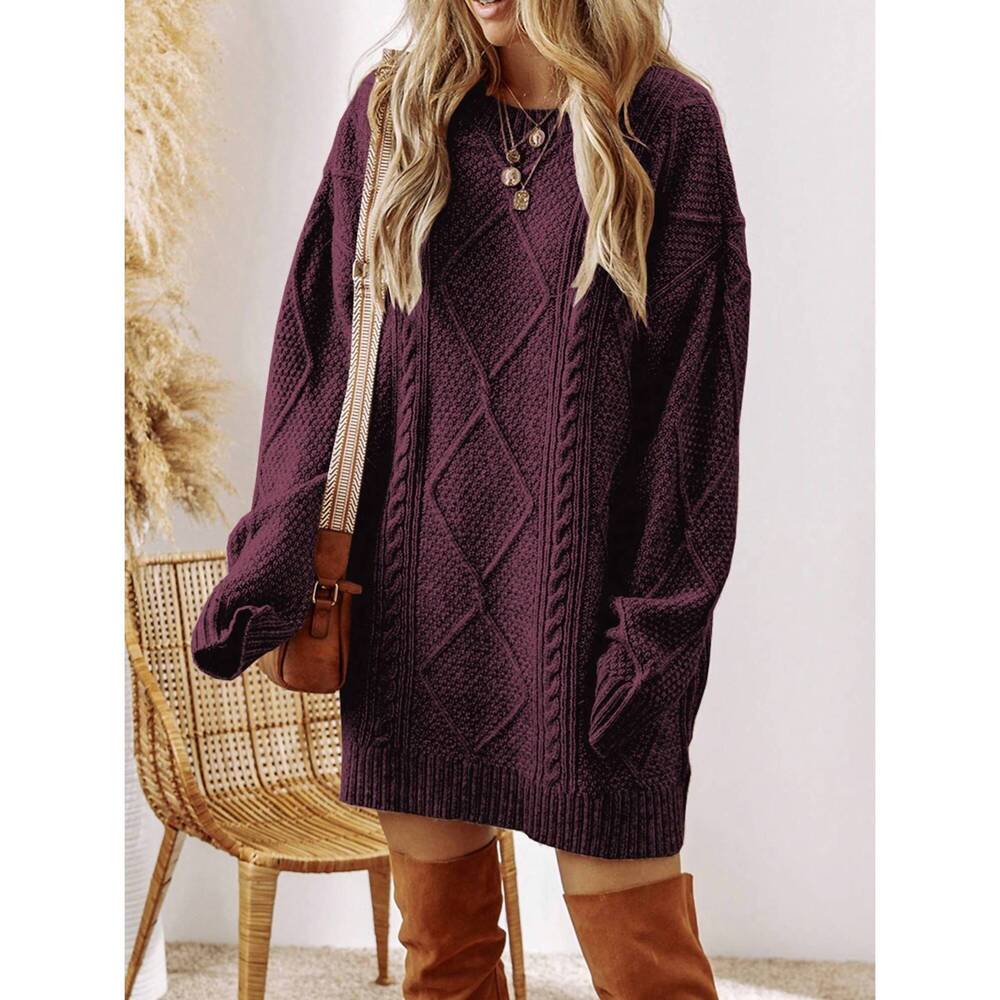 NEW 1 THE WOMAN cable knit drop shoulder loose fit sweater dress in burgundy